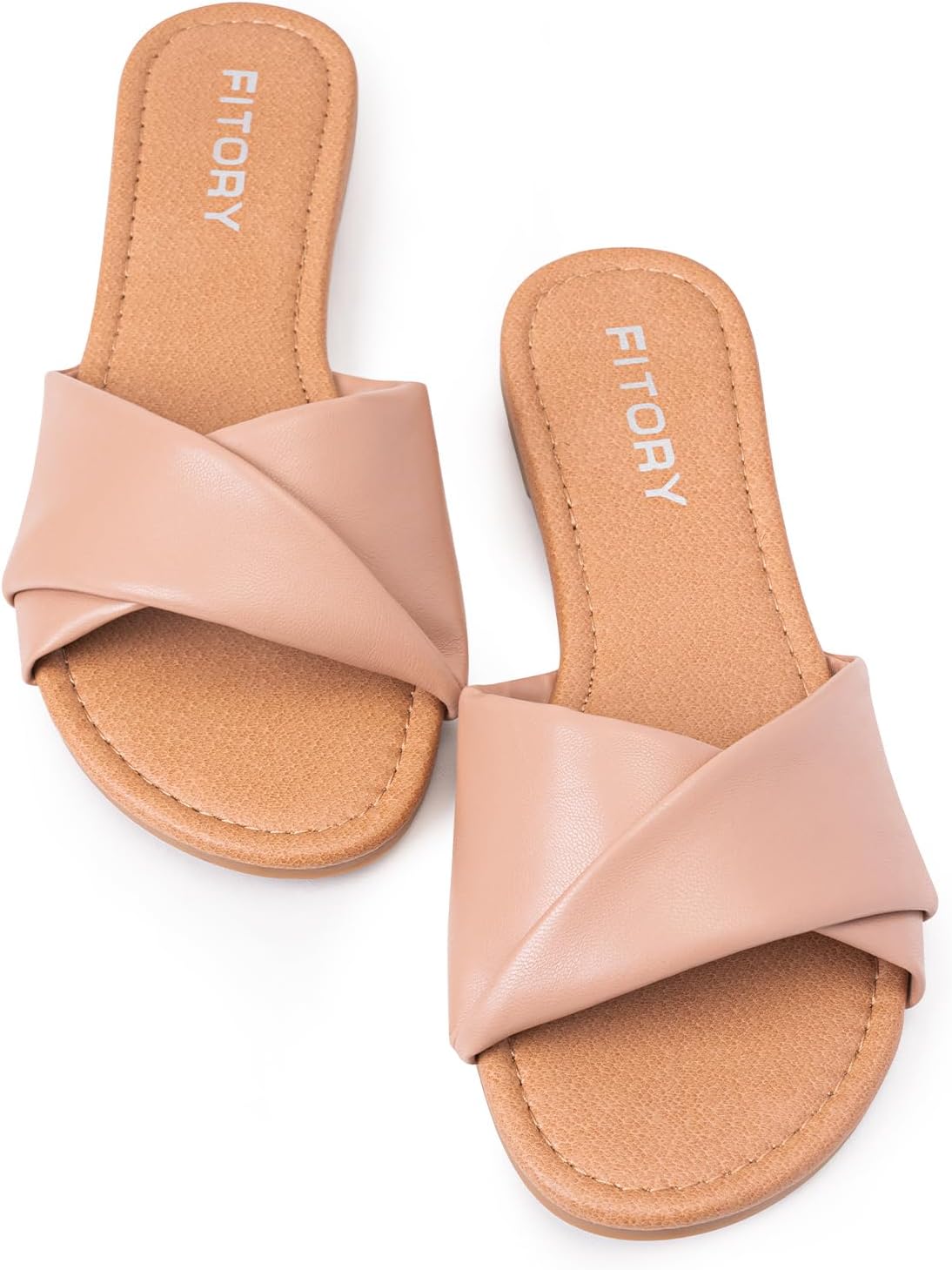 FITORY Women's Flat Sandals Fashion Slides With Soft Leather Slippers for Summer Size 6-11 - Image 2