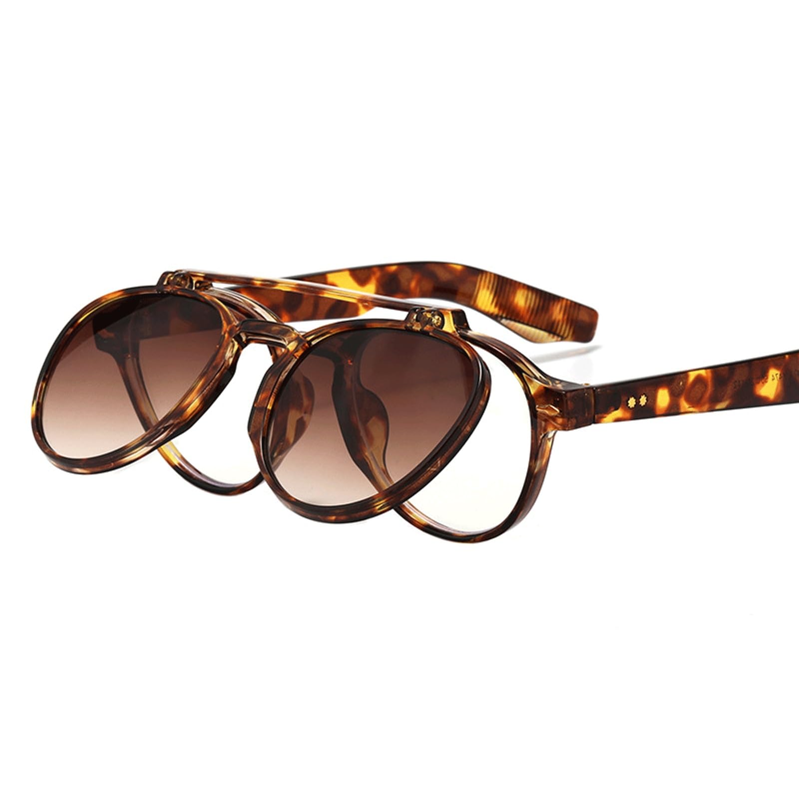 Monturas de Gafas abatibles Que bloquean Las Gafas de Sol | Gafas sin receta for ordenador, gafas de lectura de Metal for PC, unisex(Leopard)