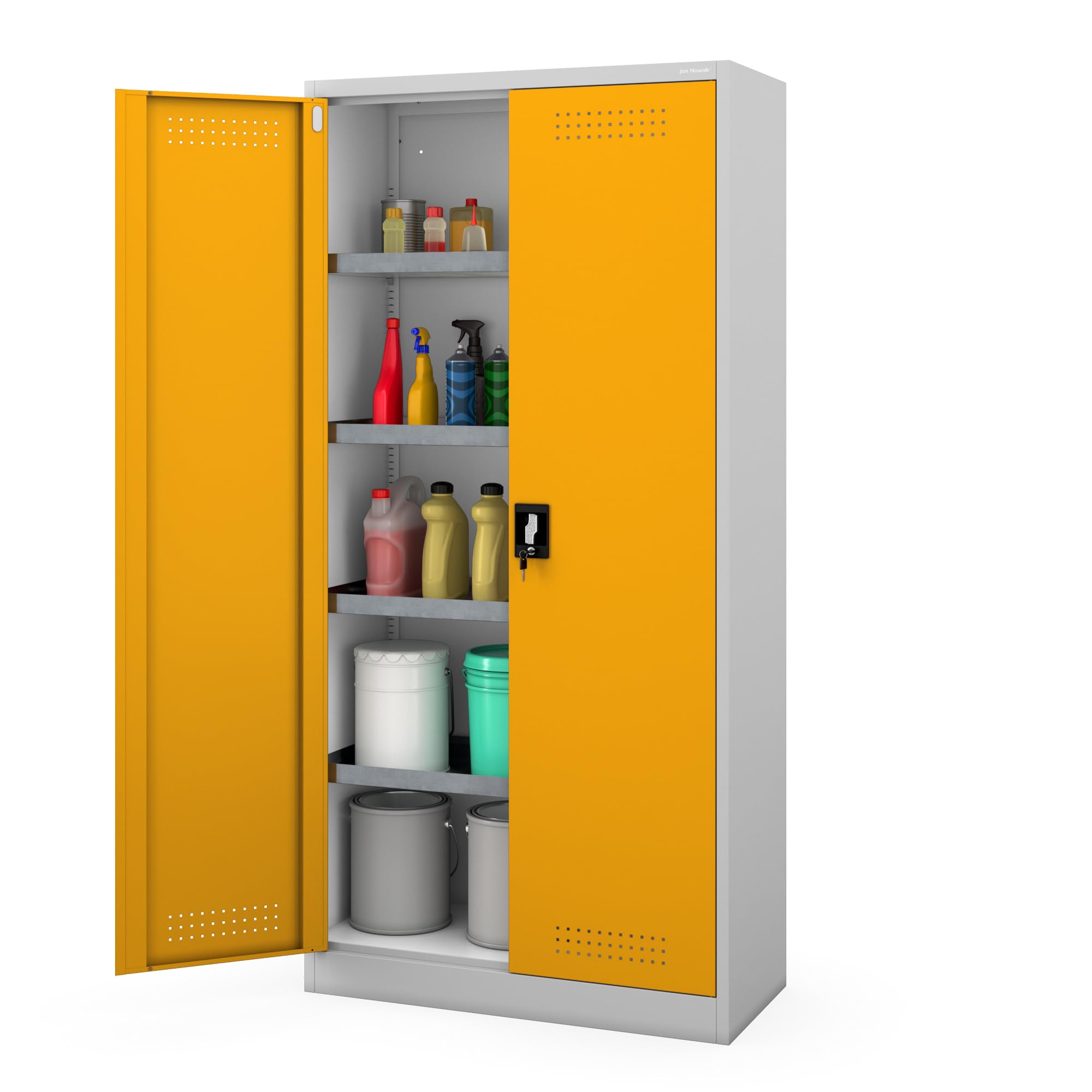 Jan Nowak Armoire en Acier pour Produits Chimiques - 90 x 185 x 40 cm - Verrouillable - Trous d'aération - 4 étagères avec bacs de récupération - Résistante aux Produits Chimiques - Résistante à la