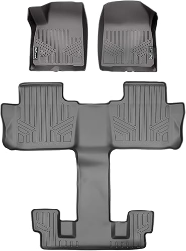 SMARTLINER Custom Fit Floor Mats 3 Row Liner Set Grey for 2020 Cadillac XT6 with 2nd Row Bucket Seats