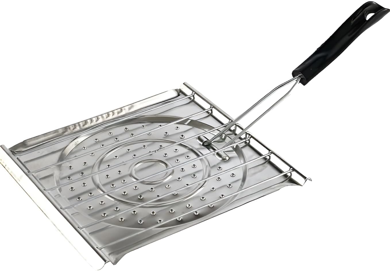 Snevad Stainless Steel BBQ Toaster White Foldable Grill Basket with Foldable Handle Baking Barbecue Rack Square Wire Rack Barbeque Jali Roaster Chapati Toast Grill Baigan Bharta, Masala Papad Maker