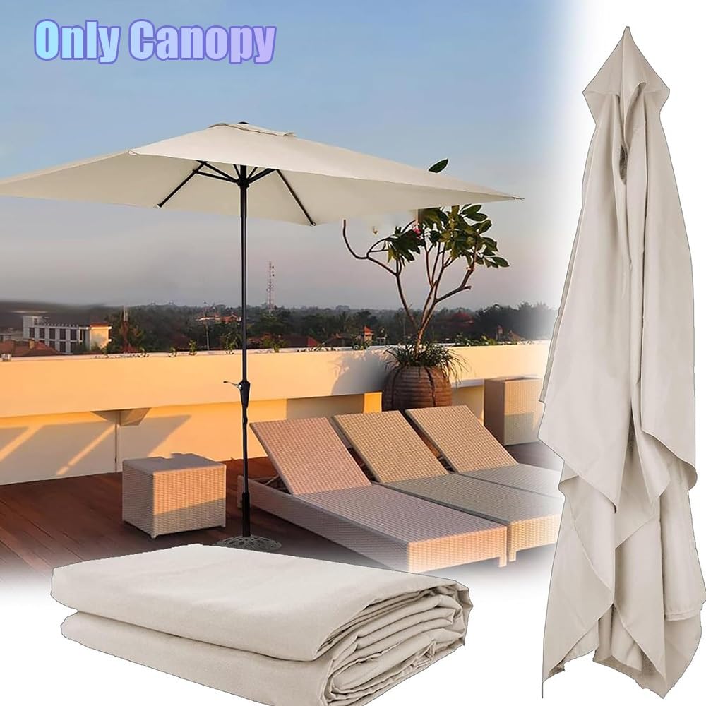Auvent De Rechange Pour Parasol Carré 2x2m 3x3.0m Toile De Rechange De Parasol 4/8 Baleines Dessus De Parapluie De Remplacement En Polyester(Beige,3x3.0m/9.8ftx9.8ft-8ribs)