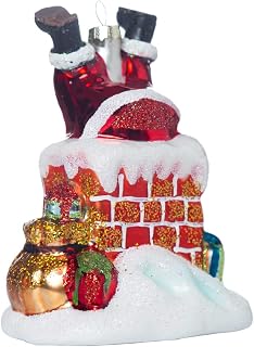 Hand Blown Glass Santa Ornaments for Christmas Tree Decorations, Hand Painted Glass Santa Stuck in Chimney Ornament