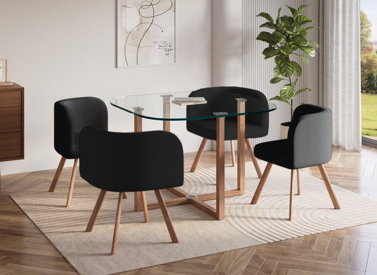 DecoInParis Ensemble Table + 4 chaises encastrables Noires FLEN