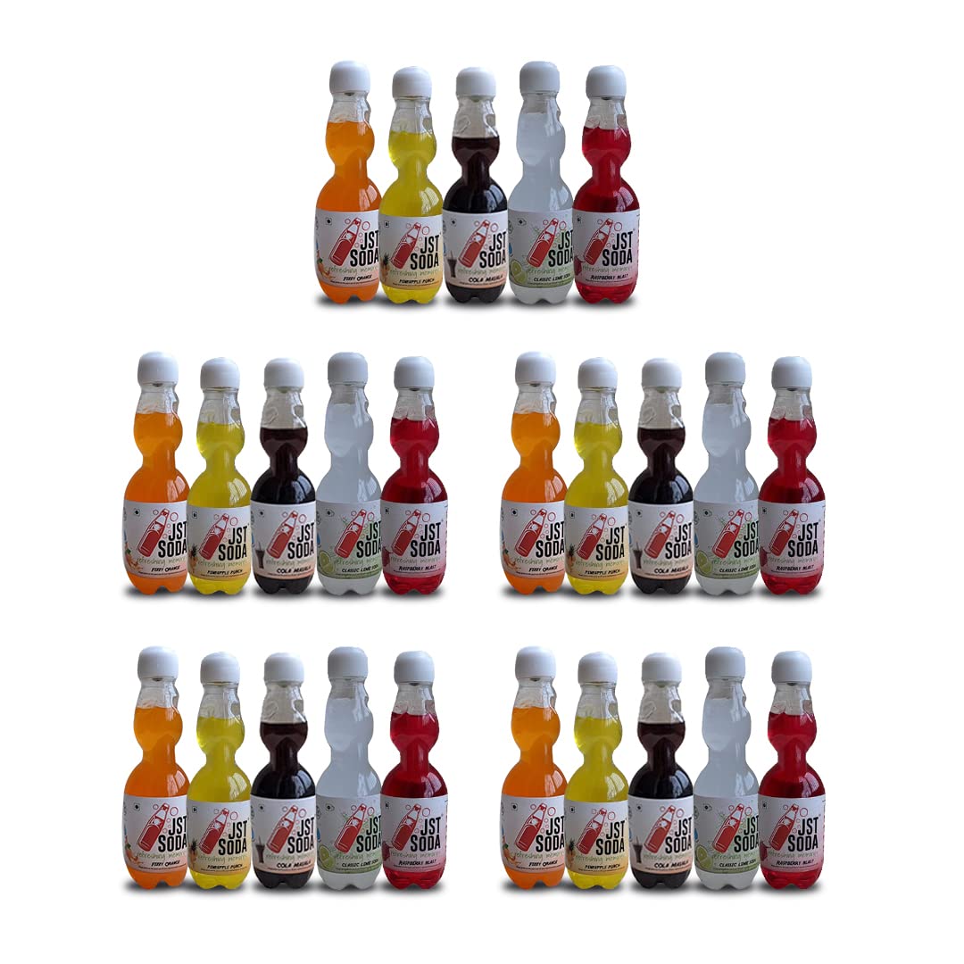 JST Goli Soda -Mix Pack 25-5 Each of Raspberry, Orange, Cola Masala, Pineapple & Classic Lime Soda