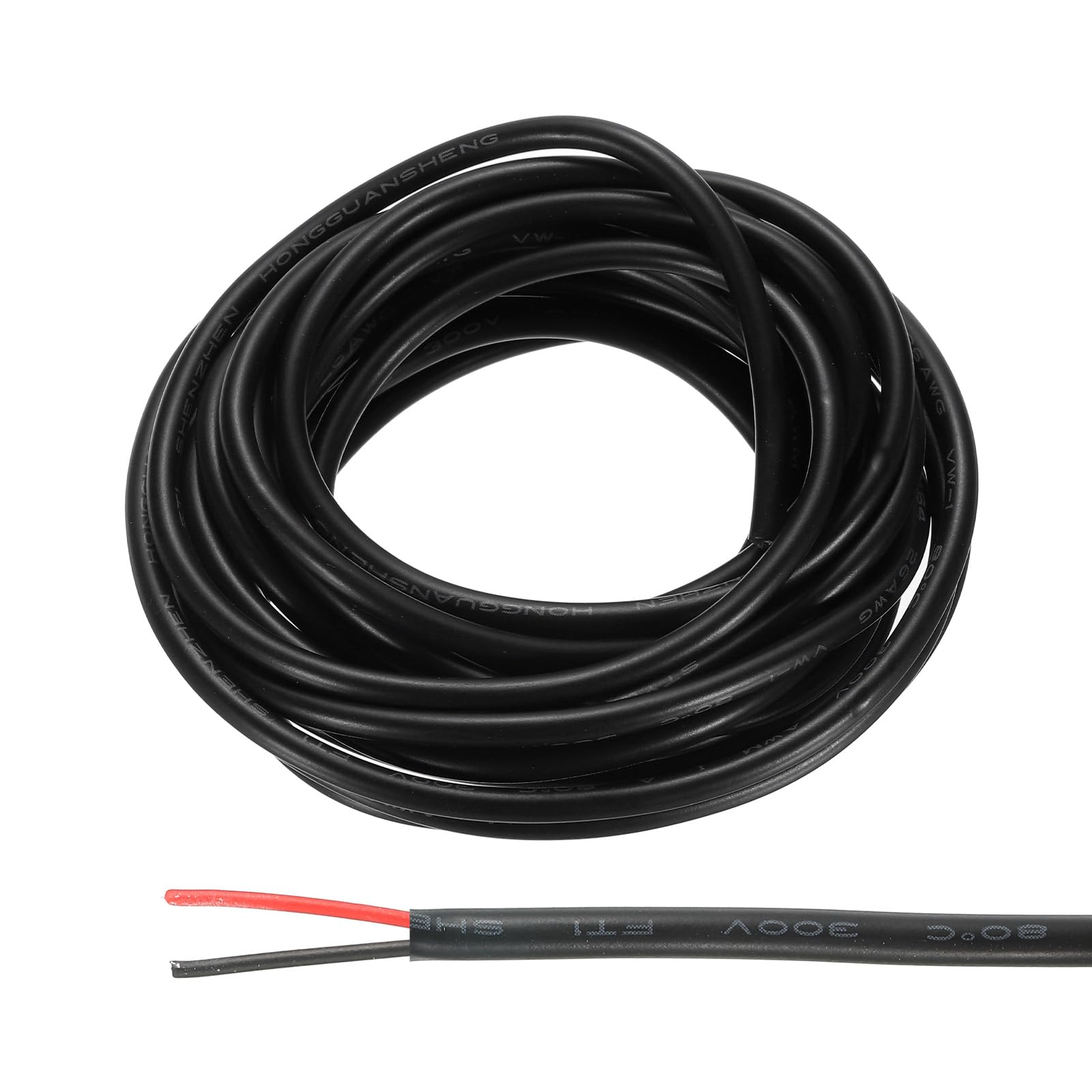 sourcing map 26AWG Electrical Wire 2 Conductors LED Power Lighting Cable Tinned Copper 9.8Ft Low Voltage PVC Case Flexible Extension Cord Black for LED Strips Lamps Lighting