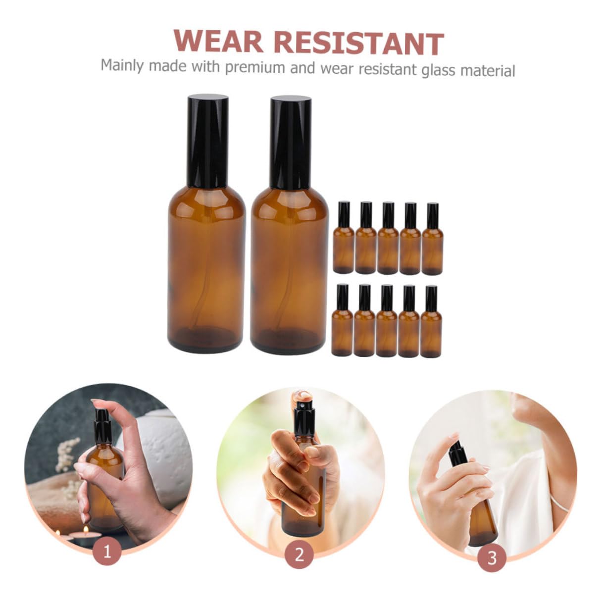 Set 12 Bottiglie Spray in Vetro Ambrato 30ml Riutilizzabili per Viaggio e Ufficio, Contenitori Spray per Olio Essenziale e Profumo Facili da Trasportare
