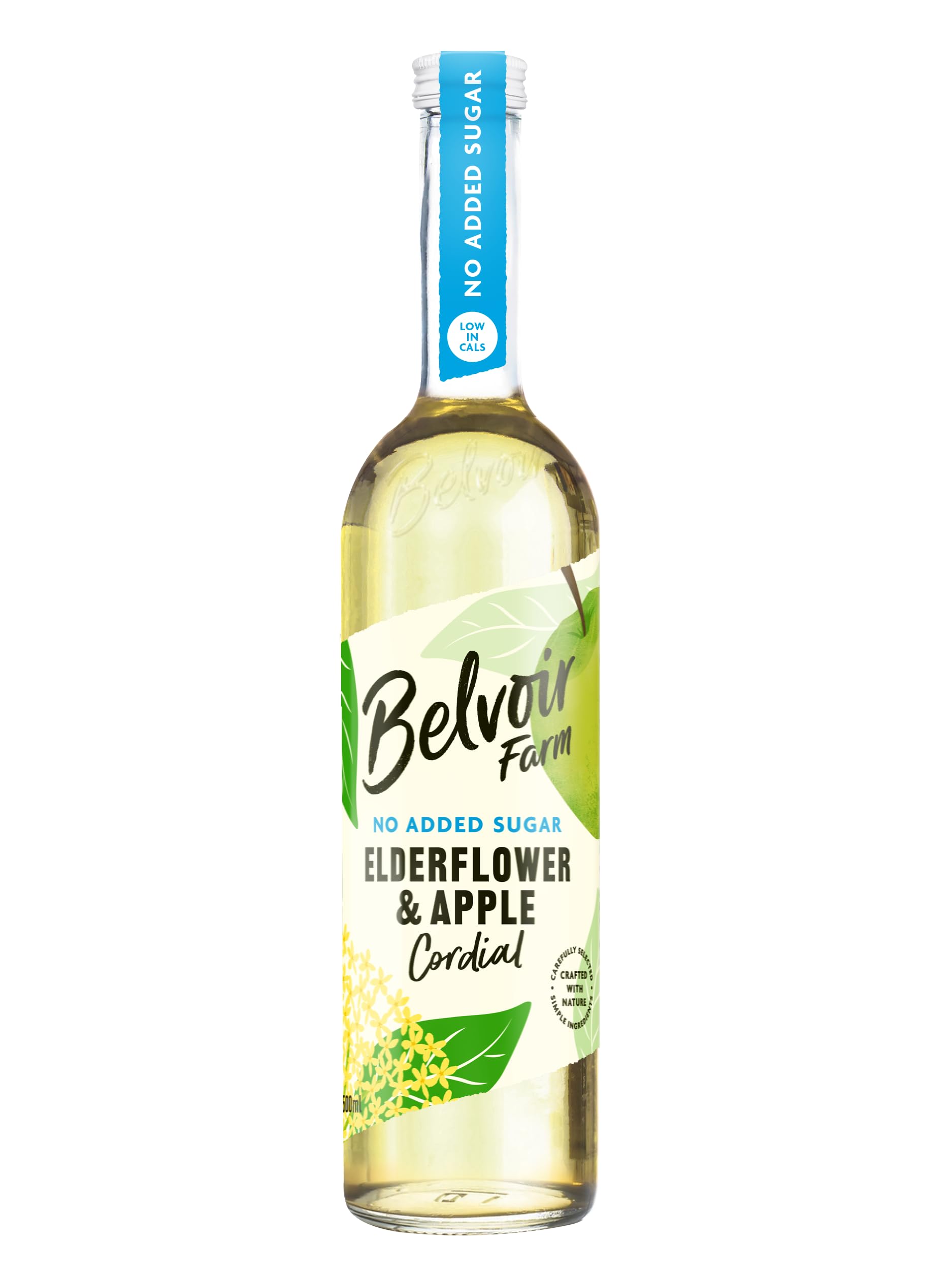 BelvoirFarm - Apple & Elderflower Cordial, Natural Hand-Picked Elderflowers, Simple Ingredients, Dilute to Taste, No Added Sugar, Gluten Free, Suitable for Vegetarians & Vegans 6x500ml