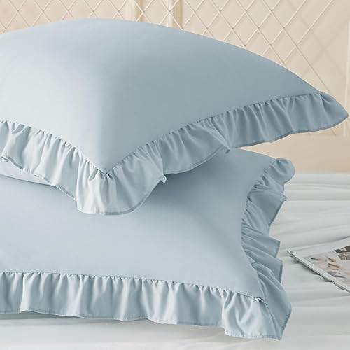 Miniatura 2 de KKJIAF Juego de 2 fundas de almohada con volantes de 26 x 26 pulgadas, fundas de almohada cuadradas con volantes color azul polvoriento, fundas de