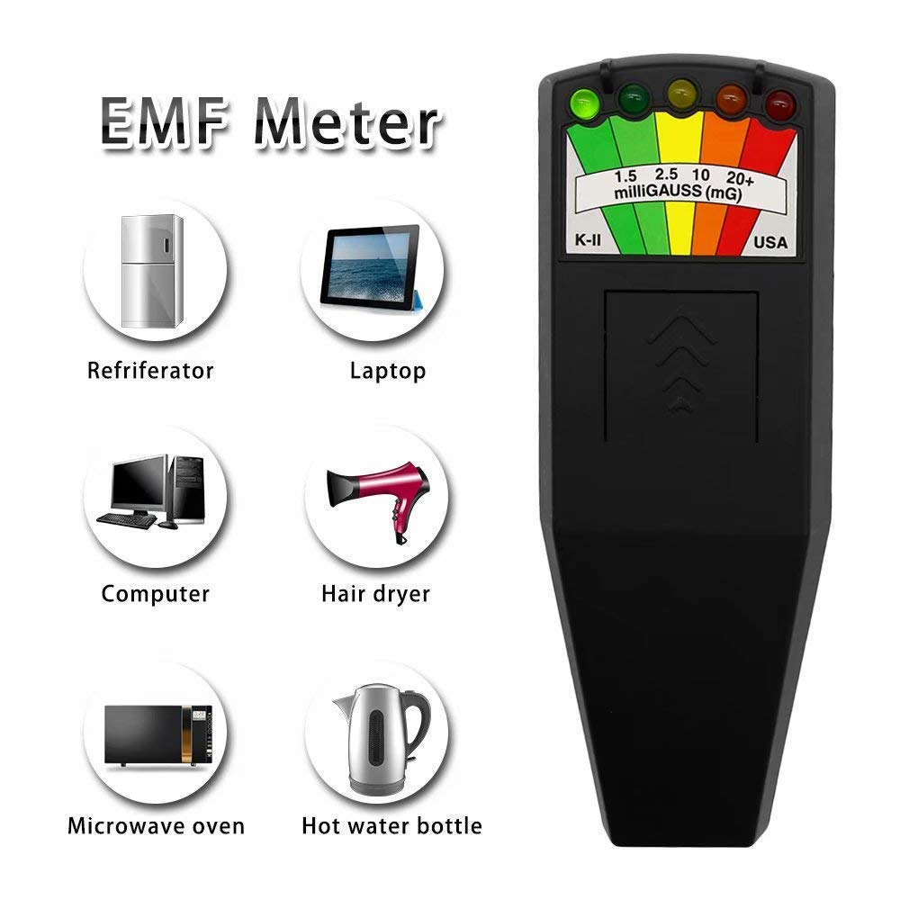 Rilevatore di Radiazioni Misuratore EMF Gauss K2 Rilevatore di Campo Elettromagnetico Magnetico Portatile 5 LED per Intensità di Campo Elettrico (Nero)