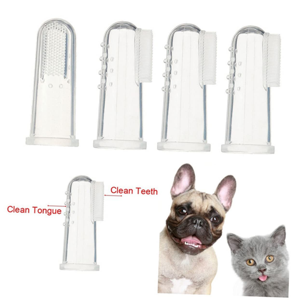 Brosse à Dents pour Animaux à Doigt en Silicone, 4 Pièces