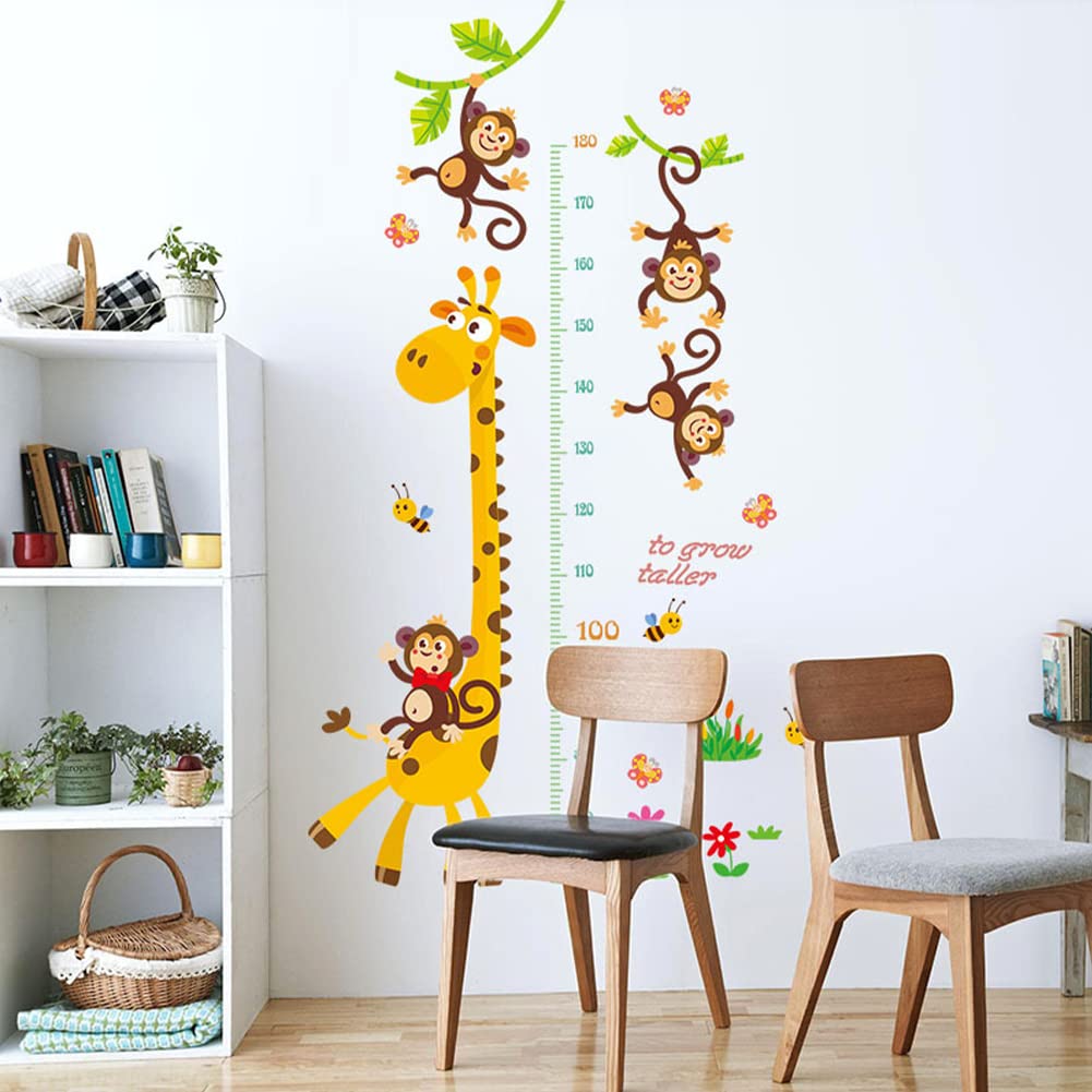 Adesivo da parete Metro graduato per bambini Giraffa 3D altimetro decorazione cameretta