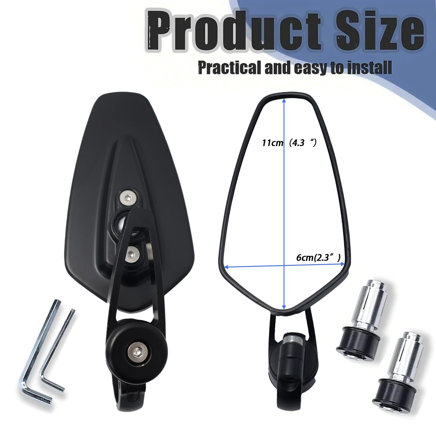 Miroirs de rétroviseur universels pour moto de 22 mm 7/8'',compatibles avec GROM MSX125,CB500F,Z125,Z750,Z900,MT-03,MT-07,FZ-07,MT-09,FZ-09,SV1000(Noir)