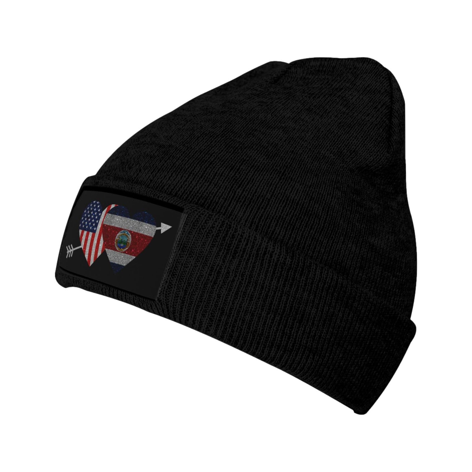 Heart USA American and Costa Rica Beanie Hat for Men Women Winter Skull Cap Knitted Hat Unisex Adult Youth Winter Warm Soft Knit Caps Ski Hat Black