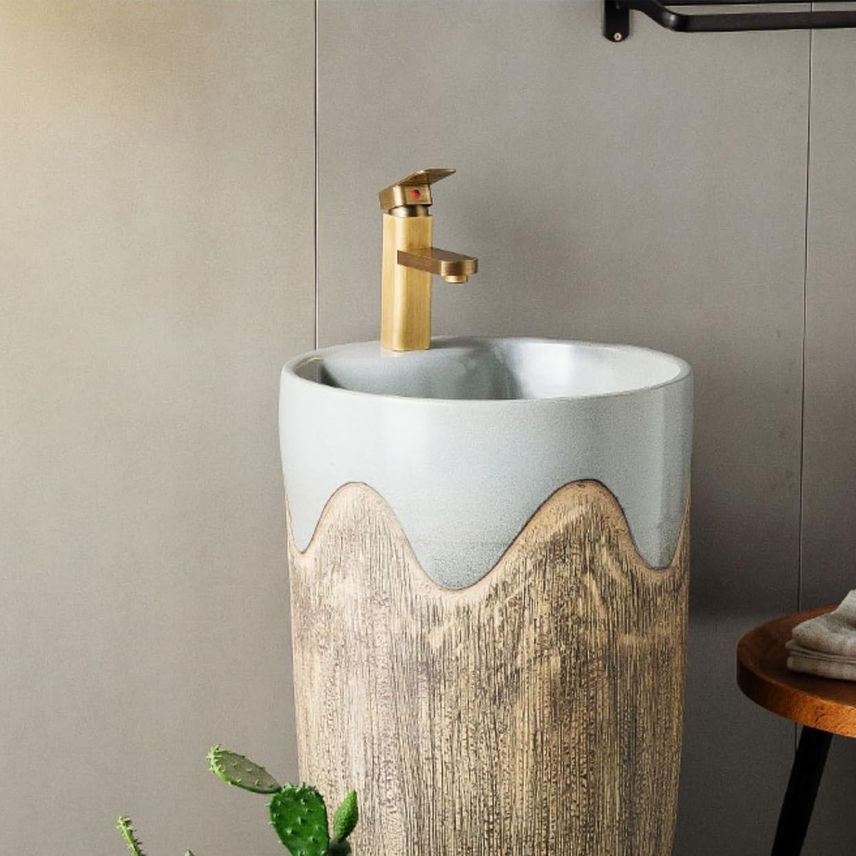 Bathroom Sink Outdoor Ceramic Pedestal Sink Simple Garden Floor-standing Wash Basin With Faucet And Drain Bathroom Pedestal Sink