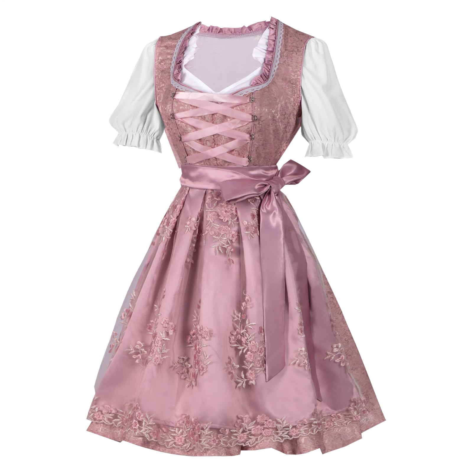 Generisch Damisch kostium na Oktoberfest, kostium bawarski Dirndl - oddychający kostium Dirndl z bluzką i fartuchem na występy i sesje zdjęciowe