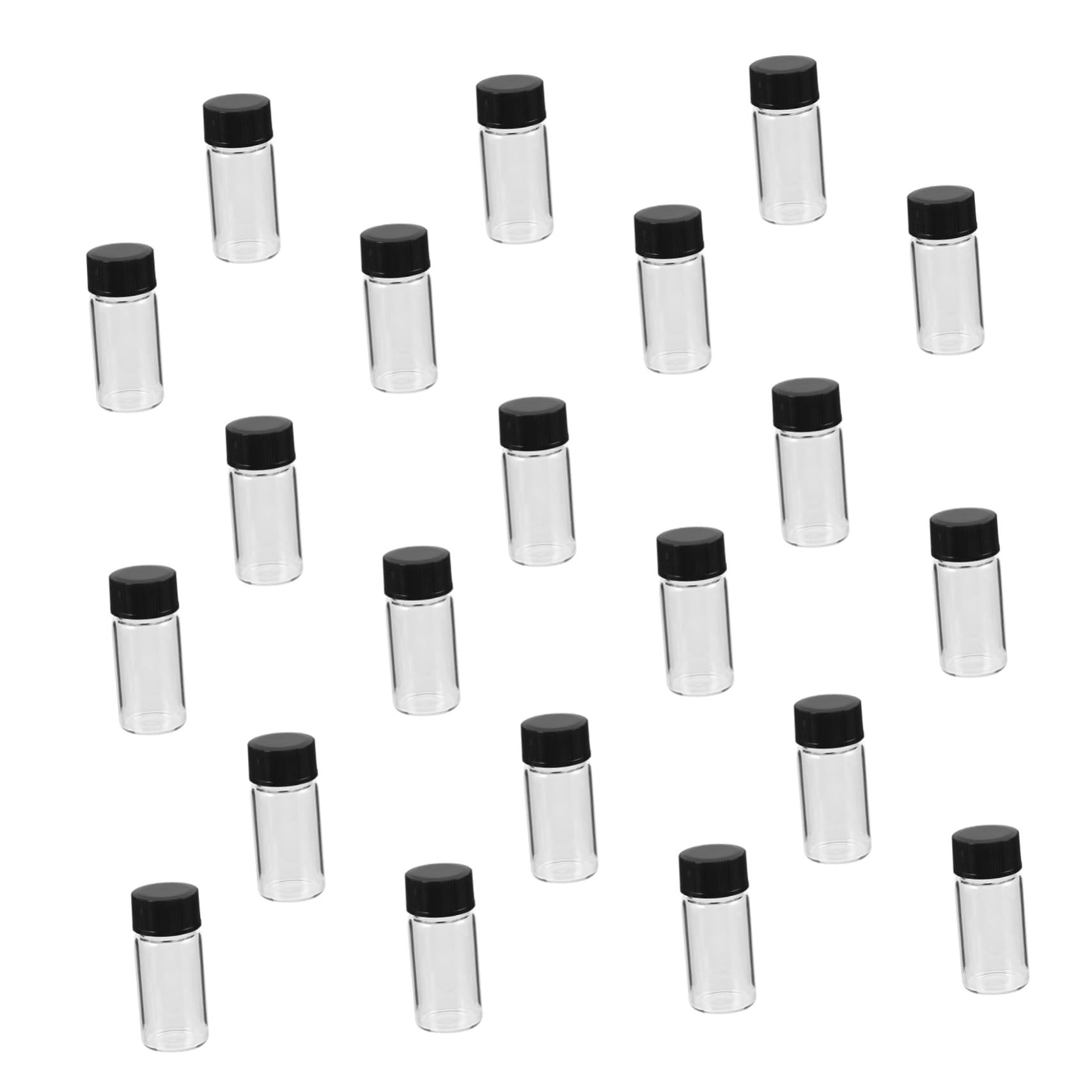 Vial Transparente de Muestra 5ml con Tapones, 100 Piezas | Vidrio y Plástico, Fondo Plano, Negro, Cierre Hermético, para Reactivo y Laboratorio