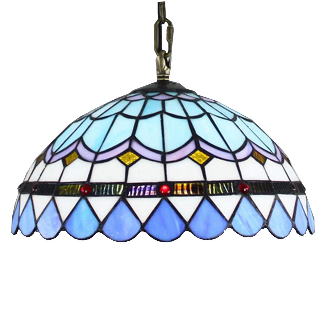 Lustre bleu vitrail vintage de 30cm pour une ambiance chaleureuse au salon et à table