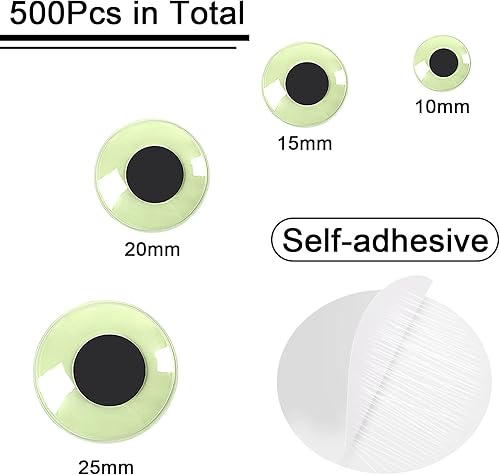 Miniatura 2 de UPINS 500 piezas de ojos que se mueven Googly autoadhesivos, brillan en la oscuridad, ojos de Google para manualidades, decoración de 0.394 in,
