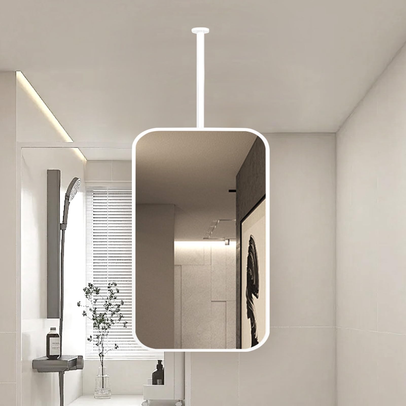 WJFTODAY Stylish HD Glass Bathroom Vanity Mirror - Rectangular Wall-Mounted Makeup Mirror with Metal Frame - Modern Floating Mirror for Bedroom, Living Room, Entryway (50cm x 60cm)