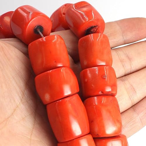 Miniatura 2 de Coral naranja semi preciosa columna irregular 0.591-0.866 in cuentas sueltas para la fabricación de joyas 15" color teñido