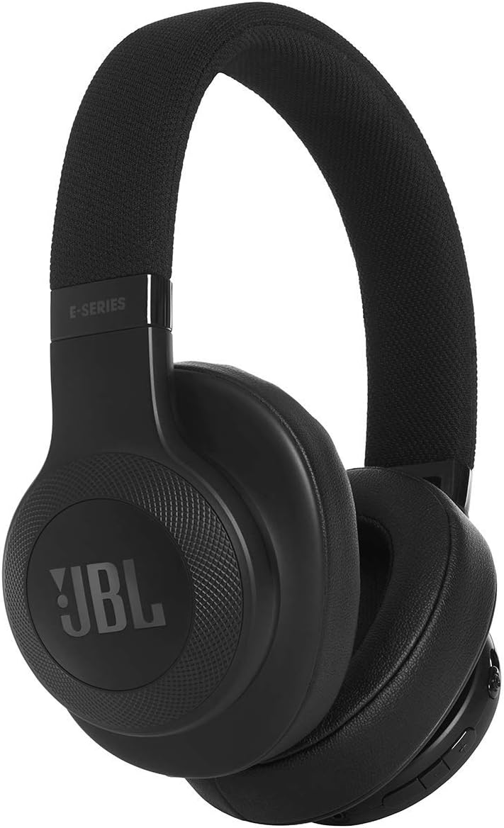 JBL E55BT Over-Ear Wireless Headphones in black, front-facing view.