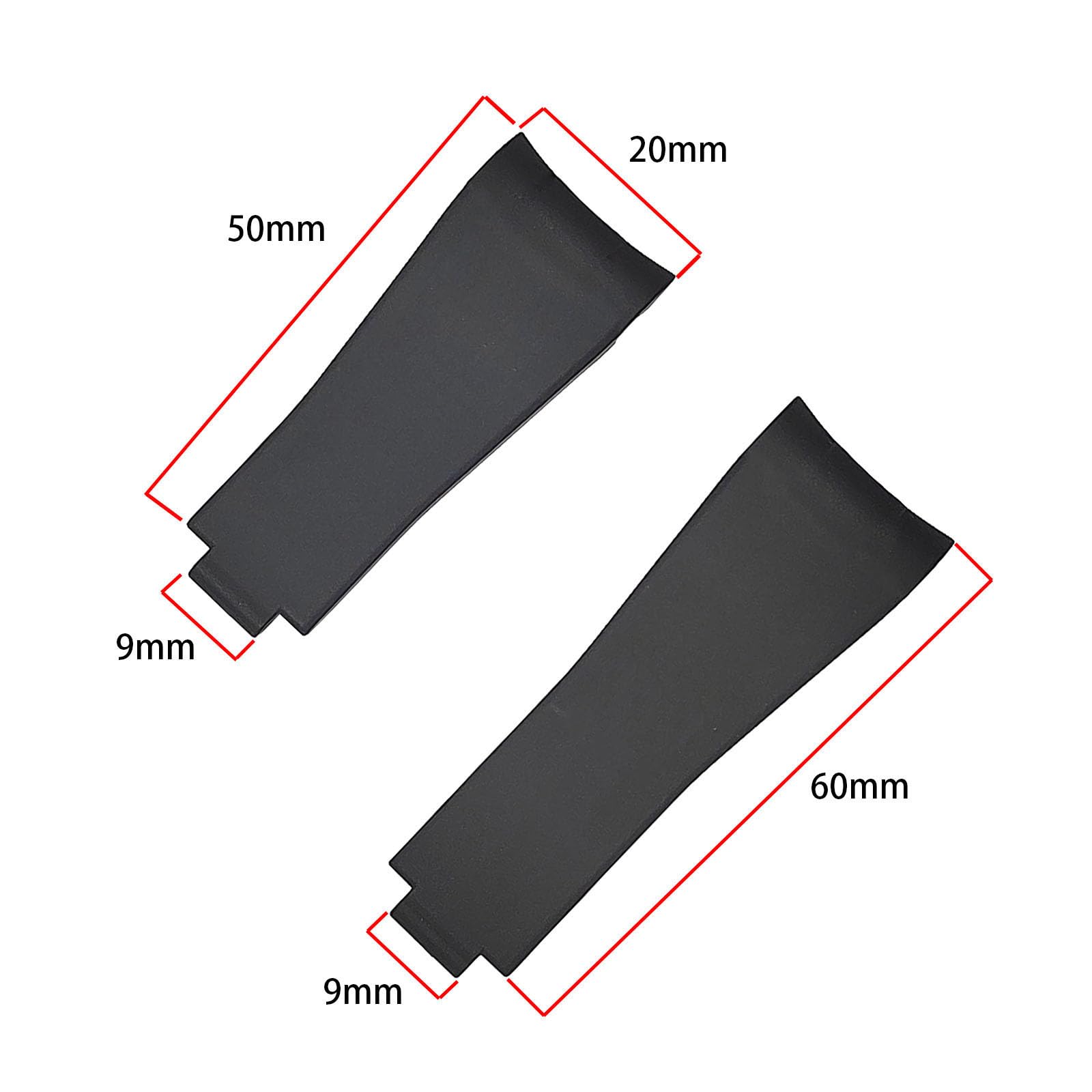 Hooxue 20mm Curved Ends Rubber Watch Strap 9mm Slide Lock Buckle Compatible with Rolex GMT Submariner Hulk Oyster series (Black(No buckle))