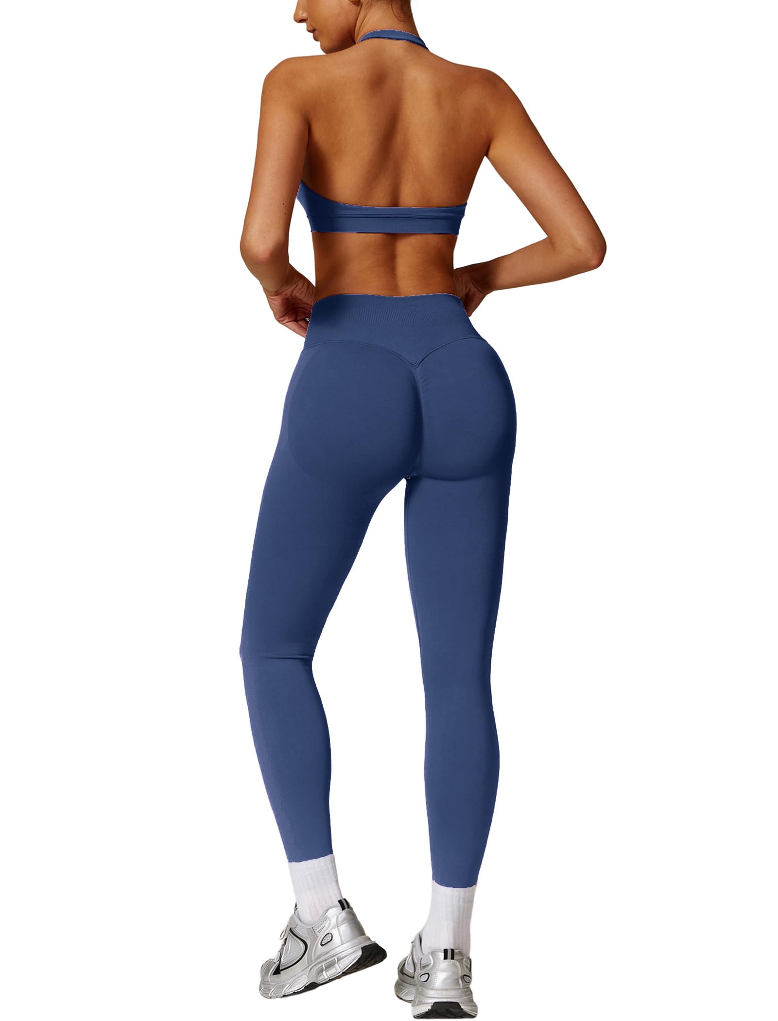ABOCIW Workout Sets for Women Seamless Scunch Butt Lifting Impact Leggings Halter Sports Bra 2 Piece Gym Outfits