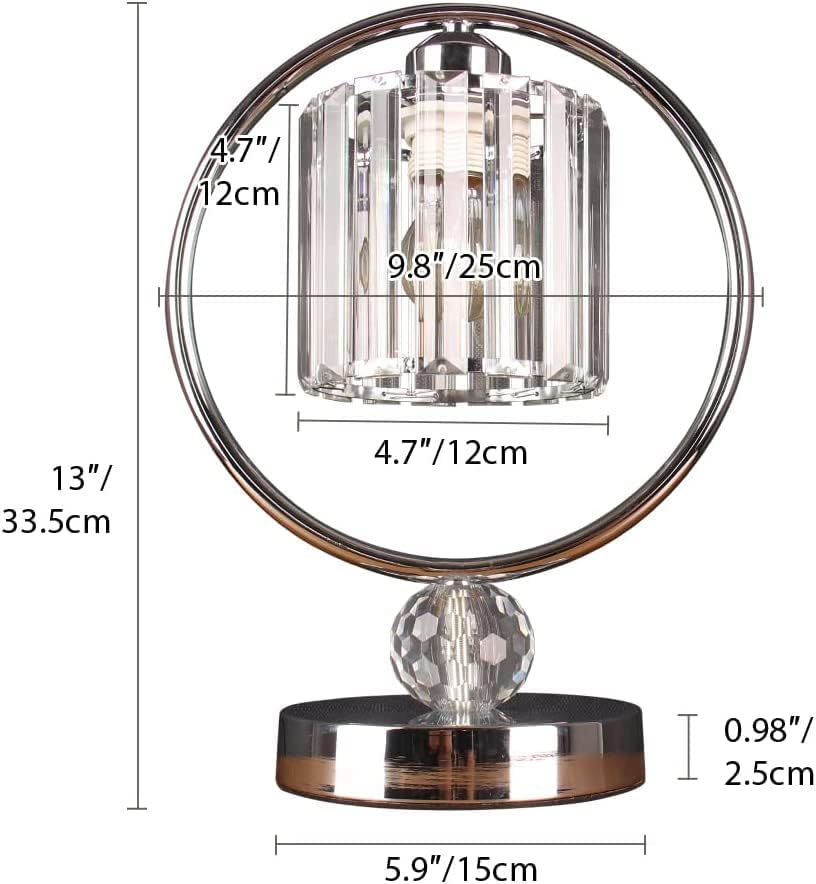 Miniatura 6 de Lámparas de mesa de cristal redondas K9 de 13 pulgadas, modernas lámparas de escritorio con interruptor basculante y toma de corriente alterna para