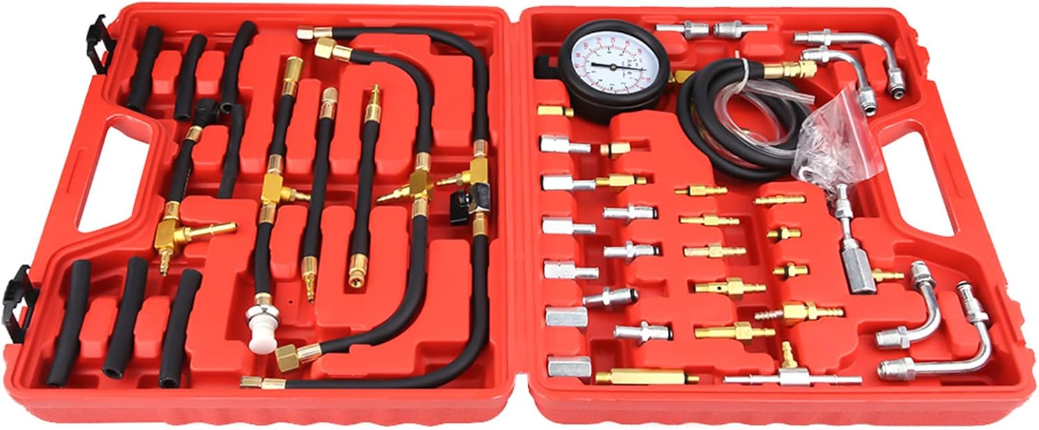 Universal Fuel Pressure Gauge Tester Kit, 0 140 PSI 0 10 Bar Diagnostic Tool with Adapters for Cars & Trucks
