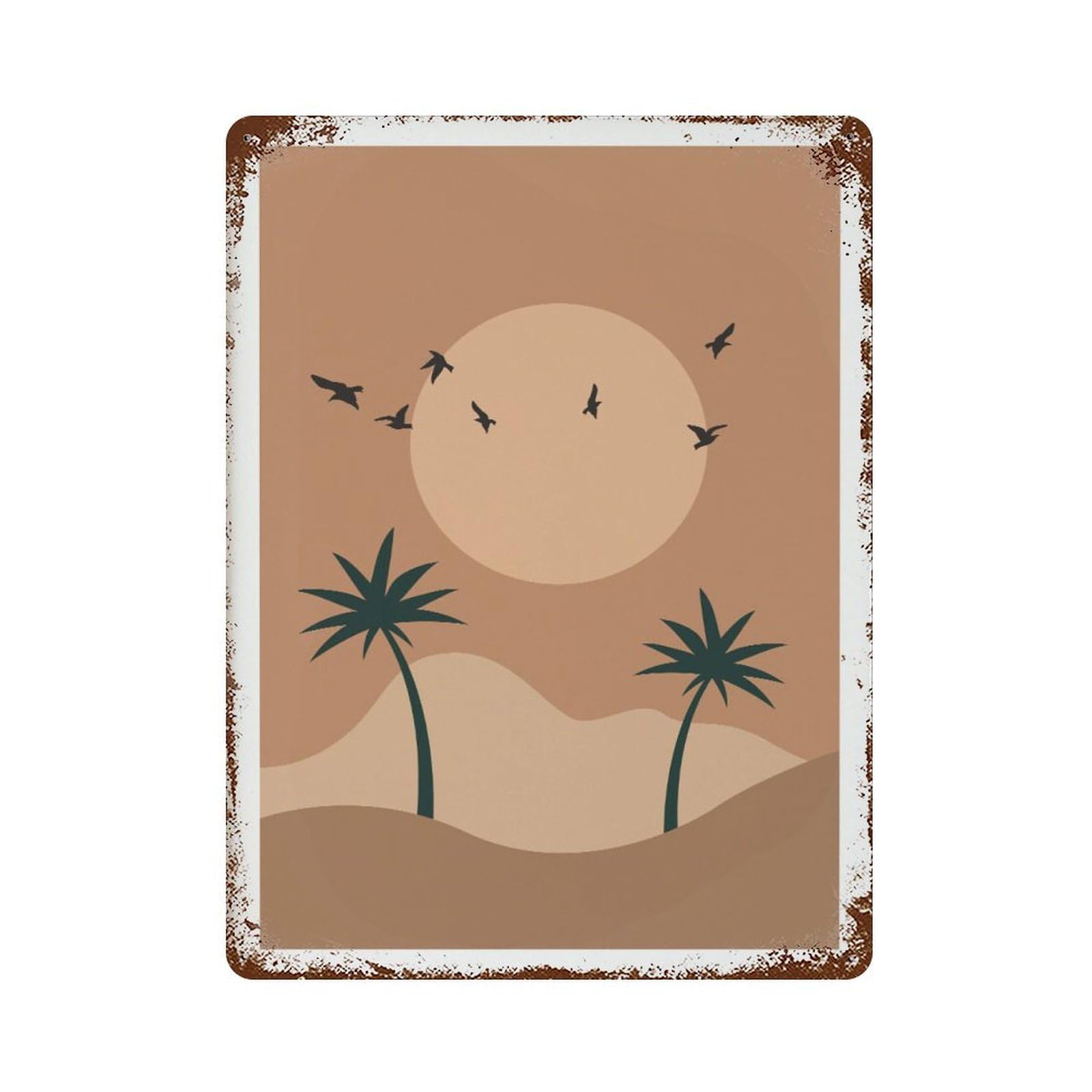 xiaoxiaoshen Desert Sunset Palm Tree Boho Decor Wall Decor Art Metal Tin Poster Modern Home Decor Art Home Bar Shop Decorations Vintage Sign 40x30cm