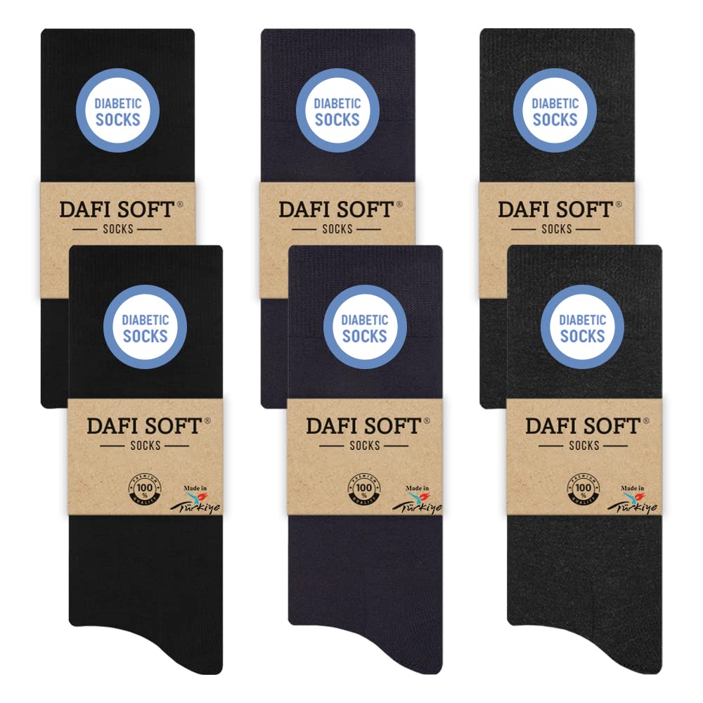 Dafi Soft Men's 2X Black 2X Navy 2X Anthracite 6 Pairs Diabetic Socks, Cotton, Stretchy, Made In Turkey (Uk 6-8, 6X Black/Navy/Anthracite)