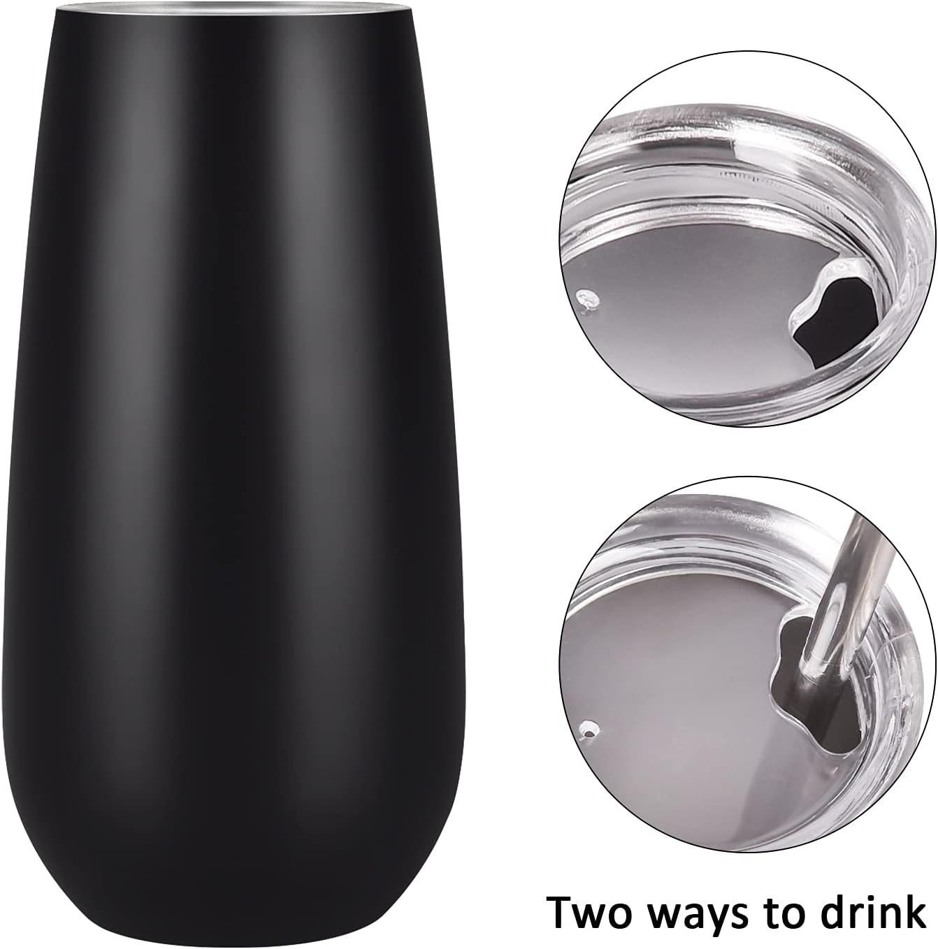 6 Pack Stemless Double Insulated Champagne Flute Tumbler with Lid, 6 Oz Unbreakable Reusable Cocktail Cups Champagne Toasting Glasses, Birthday Christmas Gifts for Friends, Wine Glass Tumbler, Black - Image 4