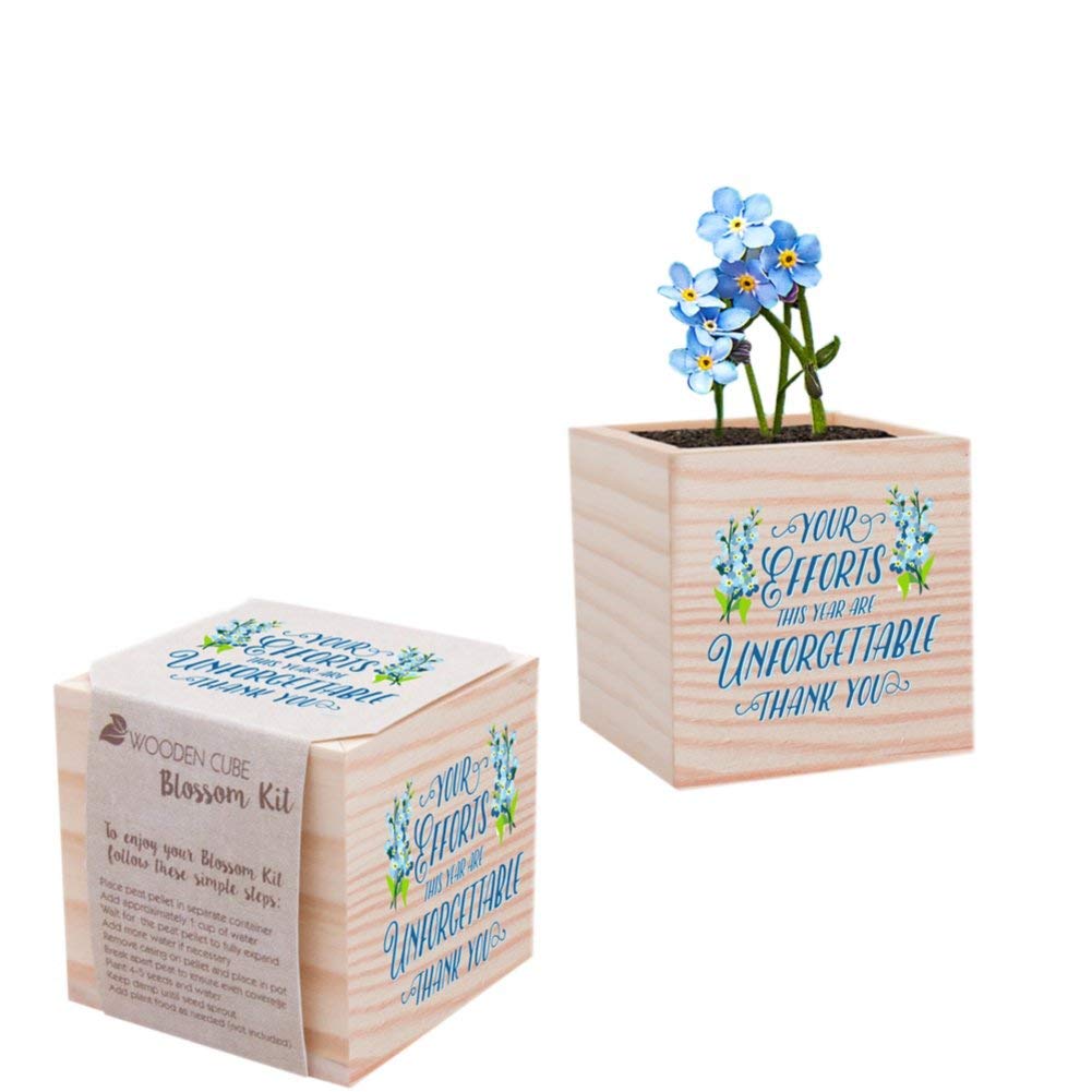 Plant Cube Appreciation Gift - Includes Forget-Me-Not Seed Packet, Peat Pellet, and 3-inch Wooden Planter - Employee Teacher Nurse Thank You Gift by Cheersville