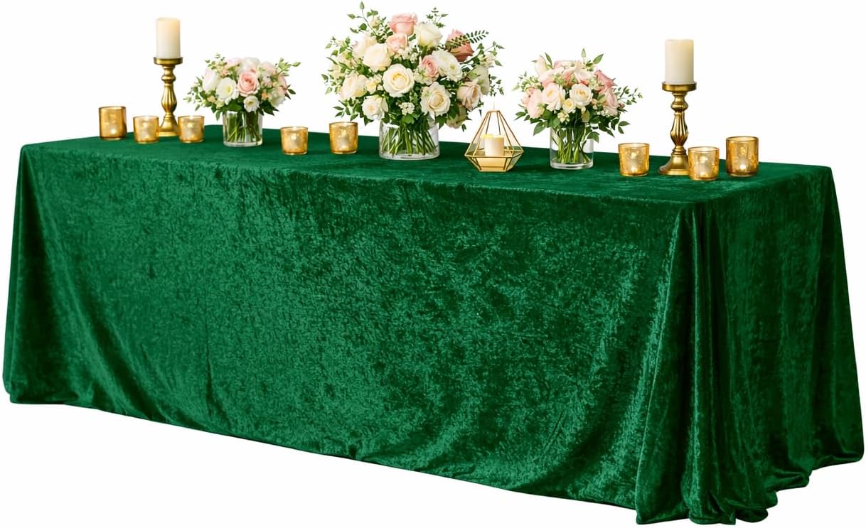 Lush Panne Velvet Rectangular Tablecloth 90 x 132 Inch – Elegant Velvet Table Cover for Buffet Tables, Weddings, Holiday Dinners & Special Events (Hunter Green, 90 x 132 Inch)