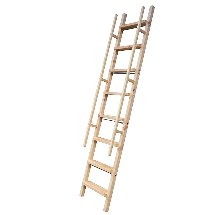 Buy DIYHD 87" Glab Handle Knotty Pine Wood Ladder Sliding Library