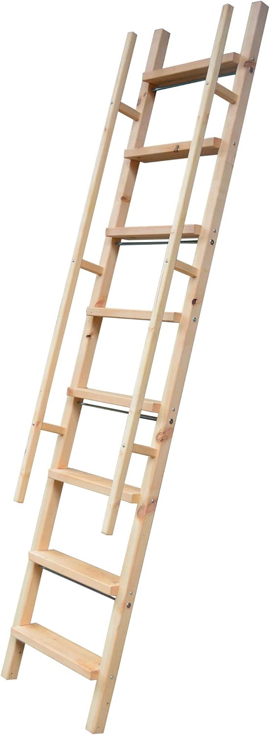 DIYHD 96" Glab Handle Knotty Pine Wood Ladder Sliding Library Roller Ladder,Fit Round Tube Stainless Steel Library Sliding Hardware Height 96" Wooden Ladder With Glab Handle