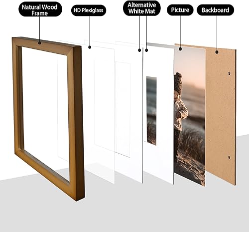 Miniatura 3 de KINLINK Marcos de fotos de 8 x 10 pulgadas, marcos de madera marrón con plexiglás acrílico para fotos de 4 x 65 x 7 con paspartú o de 8 x 10
