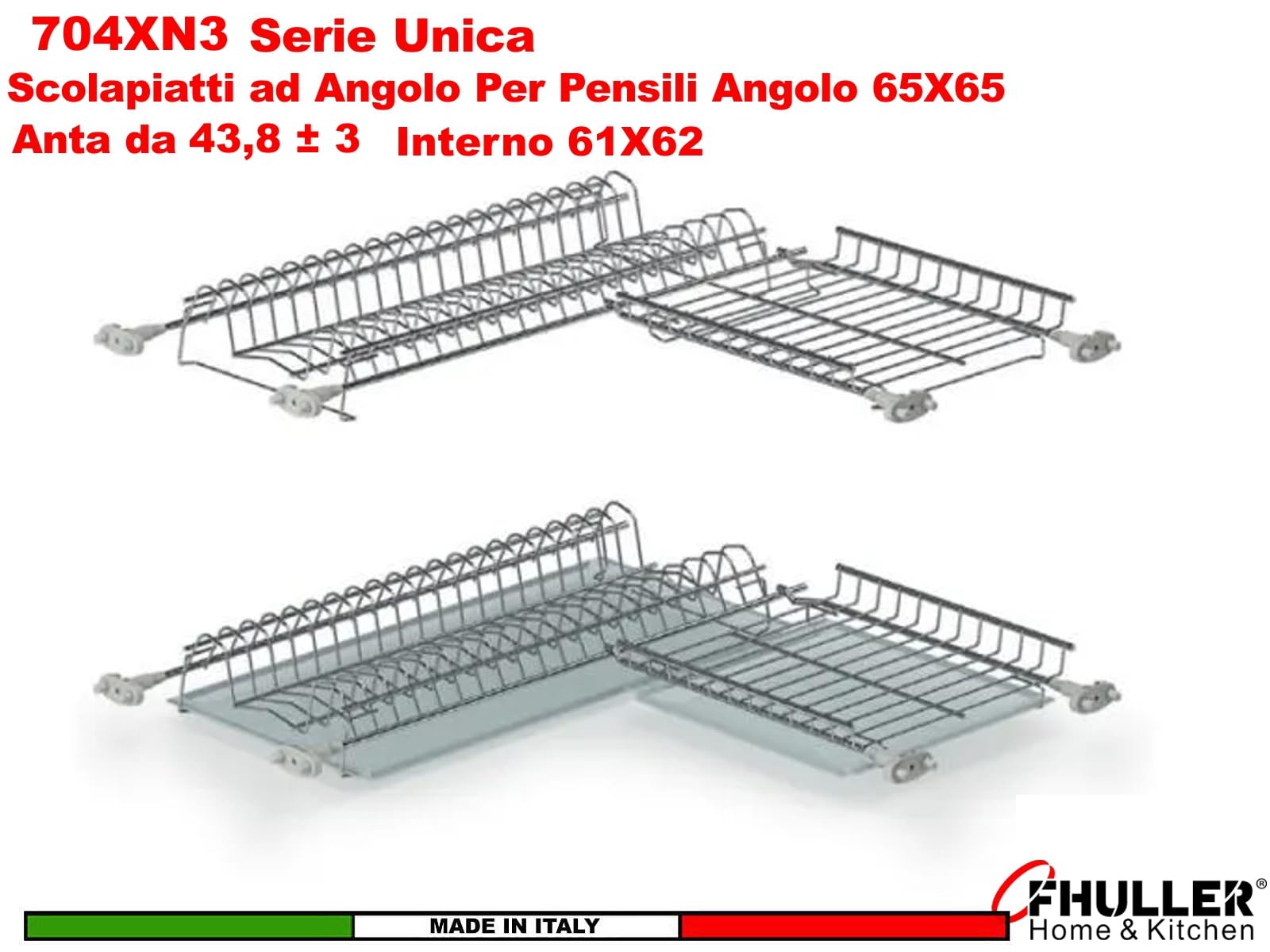 Kit Scolapiatti Angolare da Incasso 61x62 completo di Vaschette in Acciaio Inox