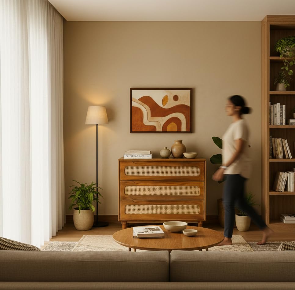 Image of Solid Wooden Atlanta Chest of Drawers | Chest of Drawer with Natural Cane /Rattan | Drawer Chest with 3 Drawers | Wooden Storage Cabinet | Mango Wood, Light Brown Finish