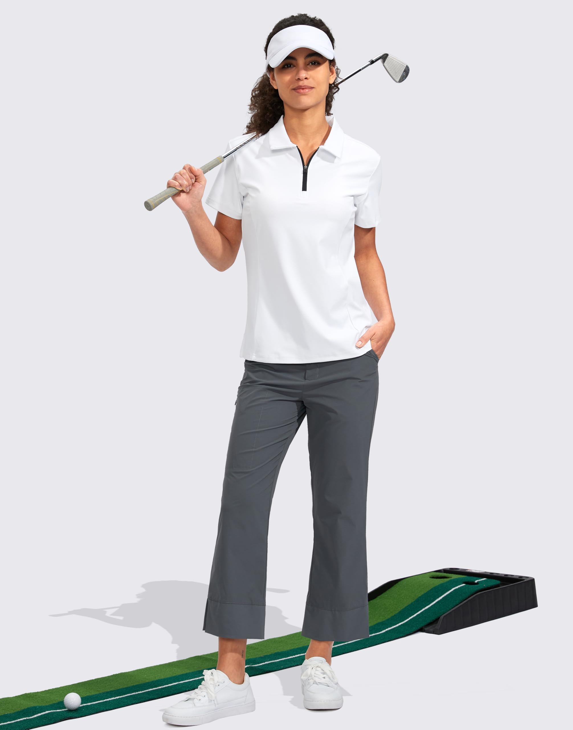 Viodia Camisa de Golf de Manga Corta para Mujer, con Cremallera, de Secado rápido, elástica, Cuello de Tenis, para Mujer, Ropa de Golf