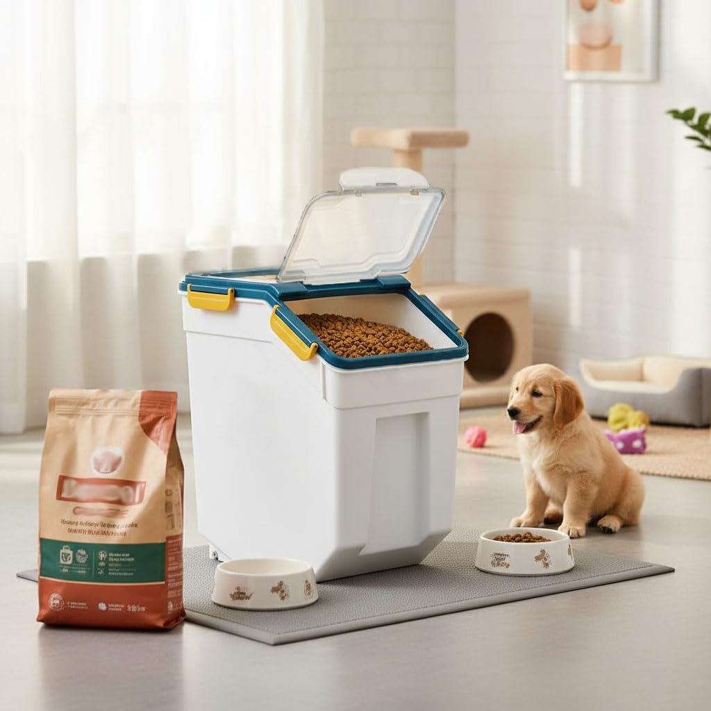 RUIAN Grande contenitore ermetico, 11,3 kg, per farina e riso, con coperchio con chiusura a chiave, con misurino e paletta per farina, riso, cereali (blu, 4 pezzi)