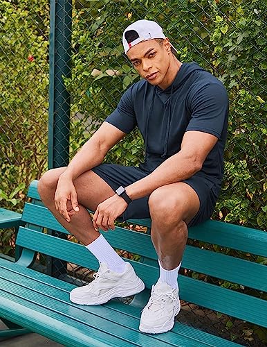 COOFANDY Men's Tracksuit 2 Piece Hooded Athletic Sweatsuit Short Sleeve Casual Sports Hoodie Shorts Set3