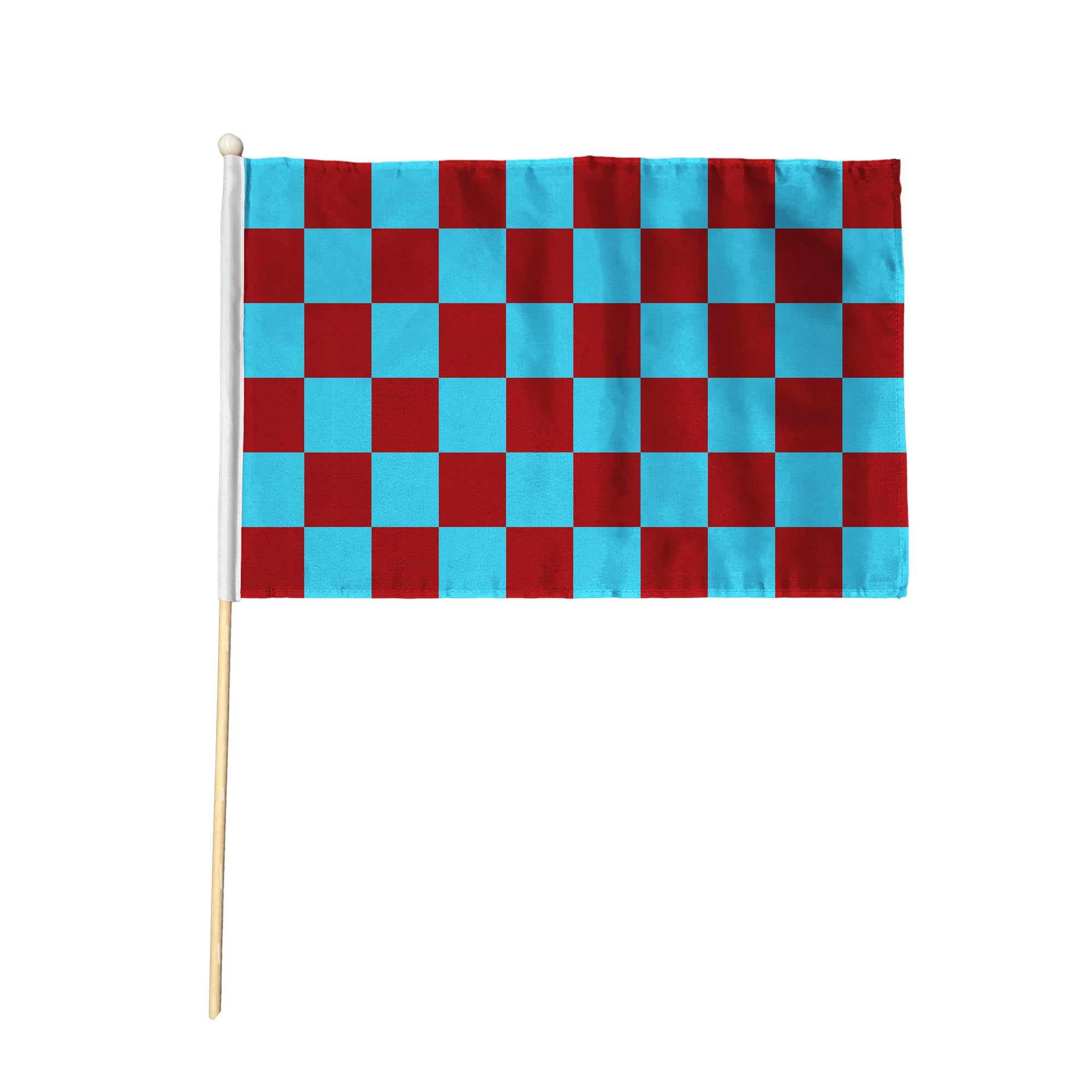 Flagtex Claret and Sky Blue Checkered Hand Waving Flag (18x12 Inch) - Premium Wooden Stick Hand Flag with Natural Wood Pole for Football Sports Events Supporters Celebrations