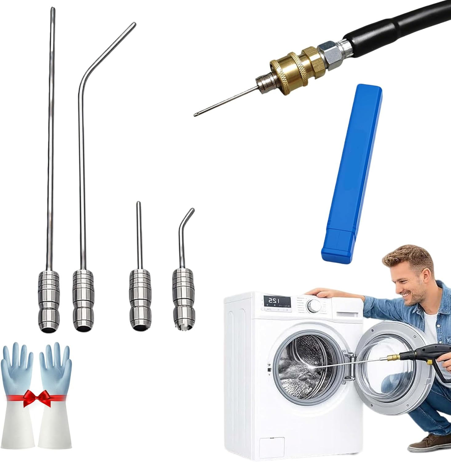 6 Pack High Pressure Washer Nozzle Kit For Washing Machine & Ac Cleaning, Washer Spray Nozzle Extension Wand 1/4" Quick Connect, Quick Connect Rv Water Heater Flush Wand (6pcs)