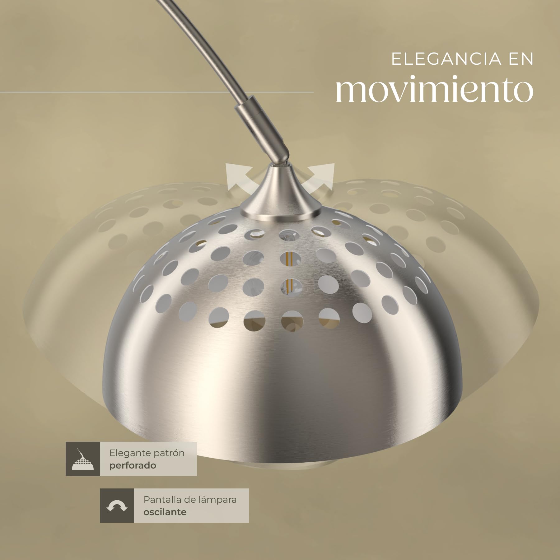 tectake® Lámpara de Pie Regulable en Altura, Diseño Retro Años 70, Lampara de Pie Lectura con Pantalla Giratoria, Base Sólida con Protector de Suelo, Ideal como Decoración Salon - Níquel Mate