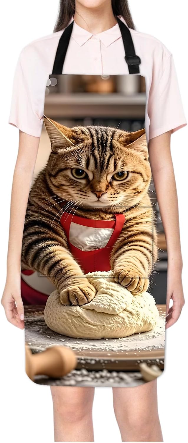 Funny Cat Apron with 2 Pockets Waterproof for Men Women Kitchen Garden Decor - Image 2