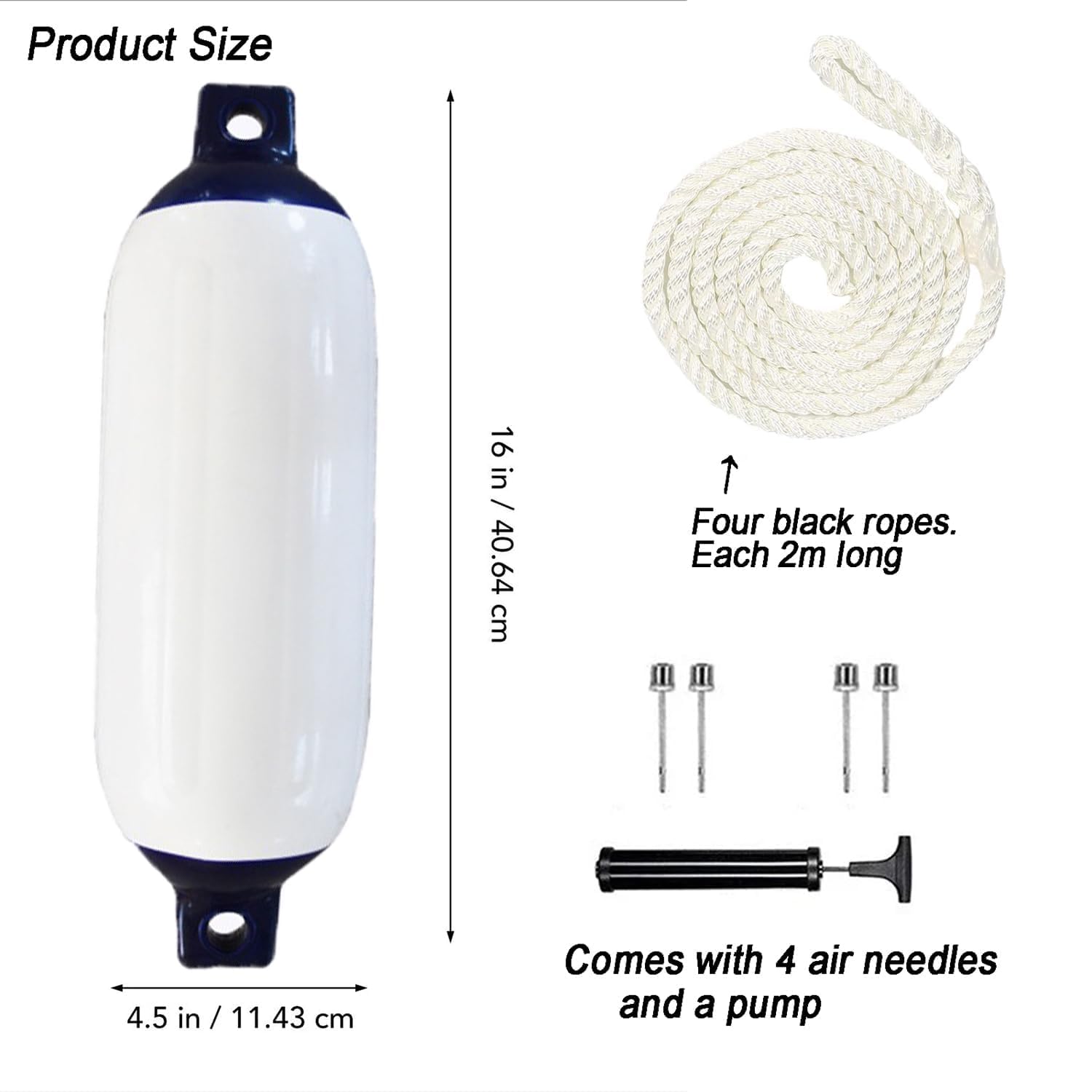 Parabordi Per Barca Marine,40x11cm Boe Nere Gonfiabili,Set Di Parafanghi Da 4 Pezzi (Comprese Le Linee Dei Parafanghi),Compresa La Pompa,Quattro Spine d'Aria,per imbarcazioni inferiori a tre metri