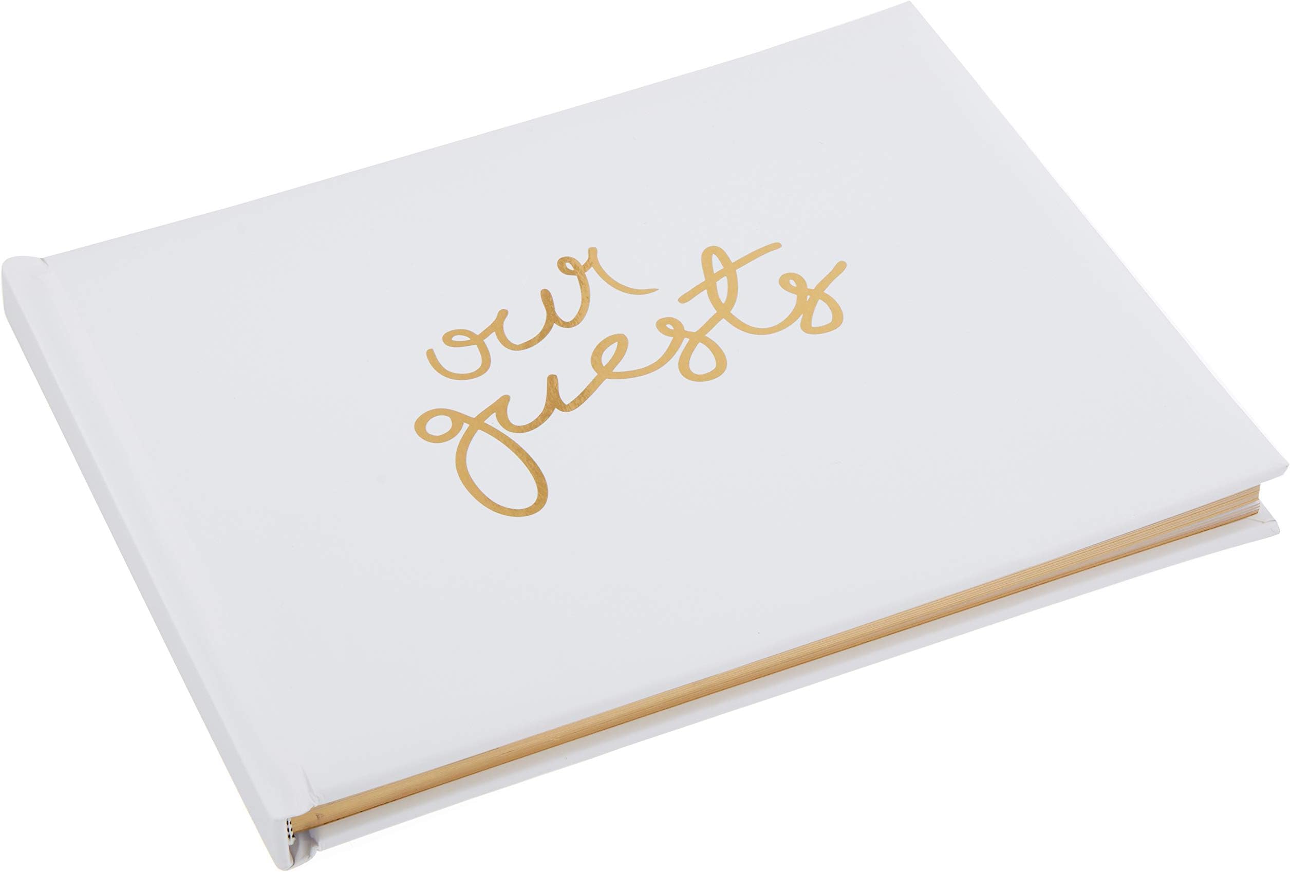 Wedding Guest Book | Perfect Bridal Registry for Signature & Messages | Best Shower Gift | Wedding Day Memory Book | Hard Cover with Gold Foil, 64 Gold Gilded Pages & Ribbon Bookmark | 7” x 9”