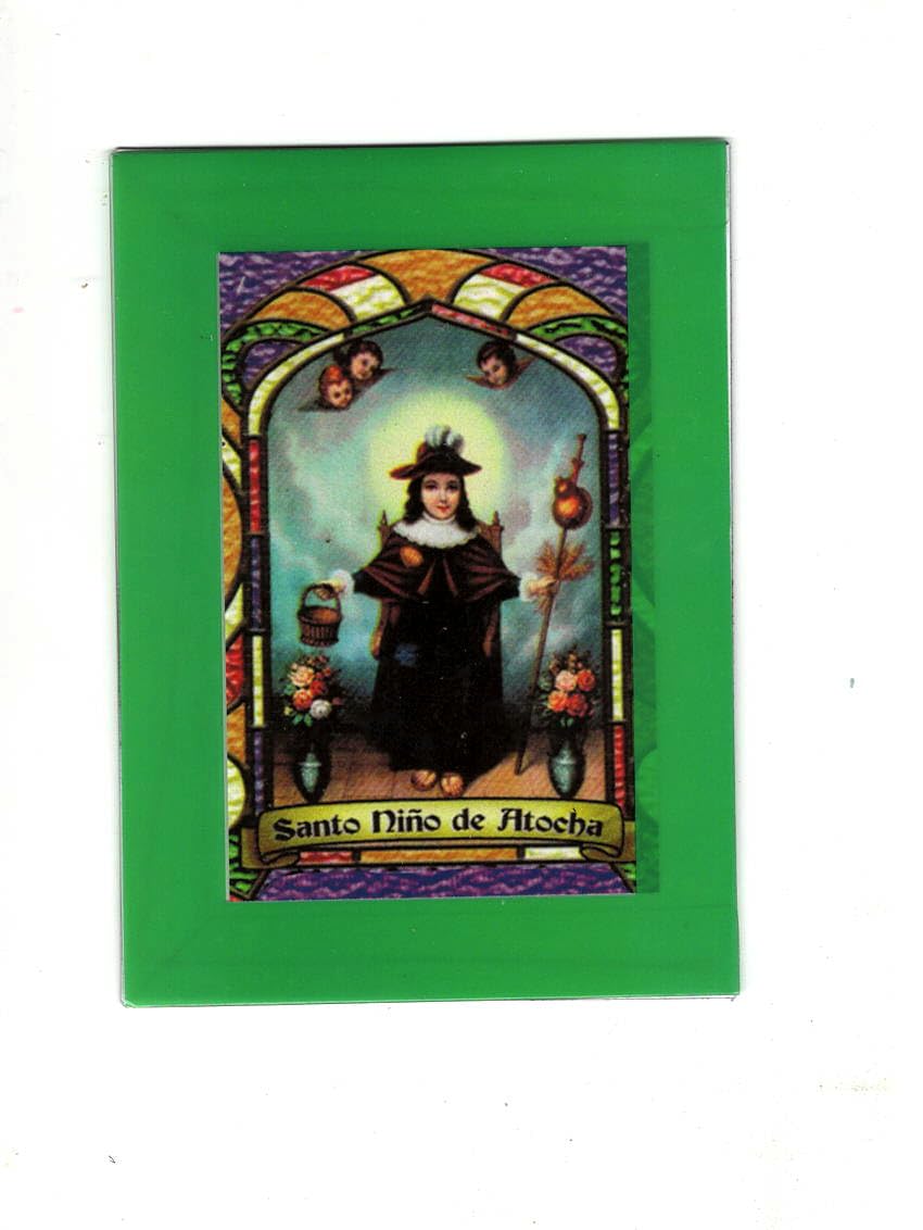 Santo Nino de Atocha * Child of Atocha * Bilingual Prayer Card With MAGNETIC Vinyl Sleeve * Estampa Religiosa Bilingue Con Funda De Vinilo.